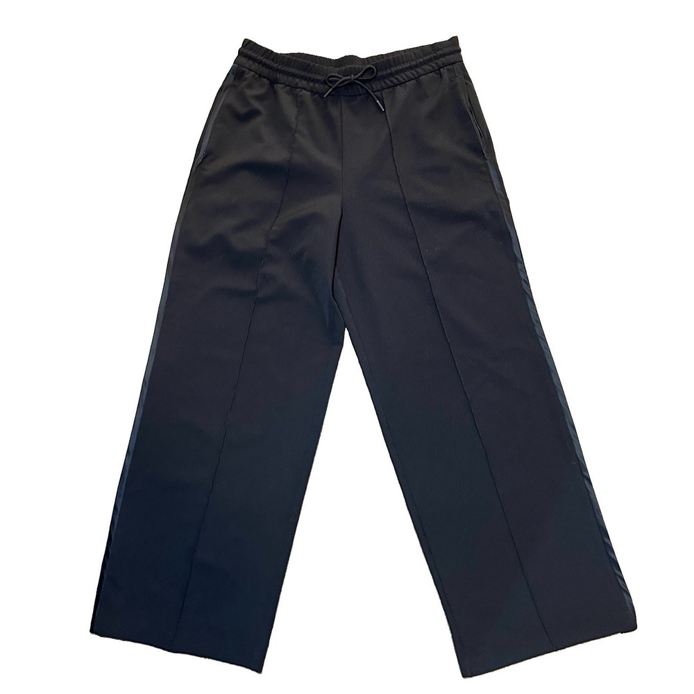 Athleta Women's MEDIUM Black Wide Leg Front Seam Side Stripe Pull On Pants